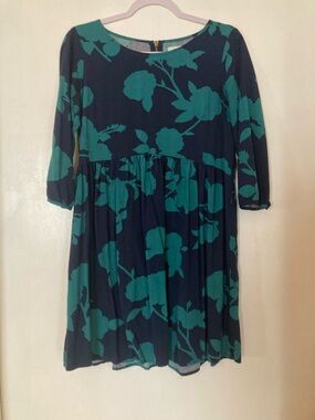 Navy Dress with Green Floral Print